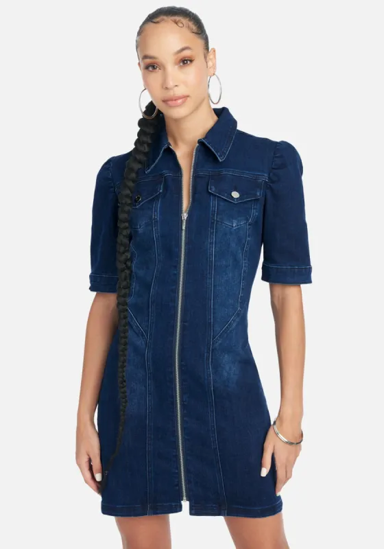 3/4 Sleeve Jean Zip Up Dress sold by Bebe
