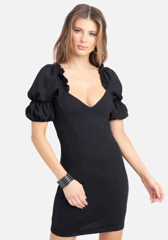 Puff Sleeve Plunge Neck Dress sold by Bebe