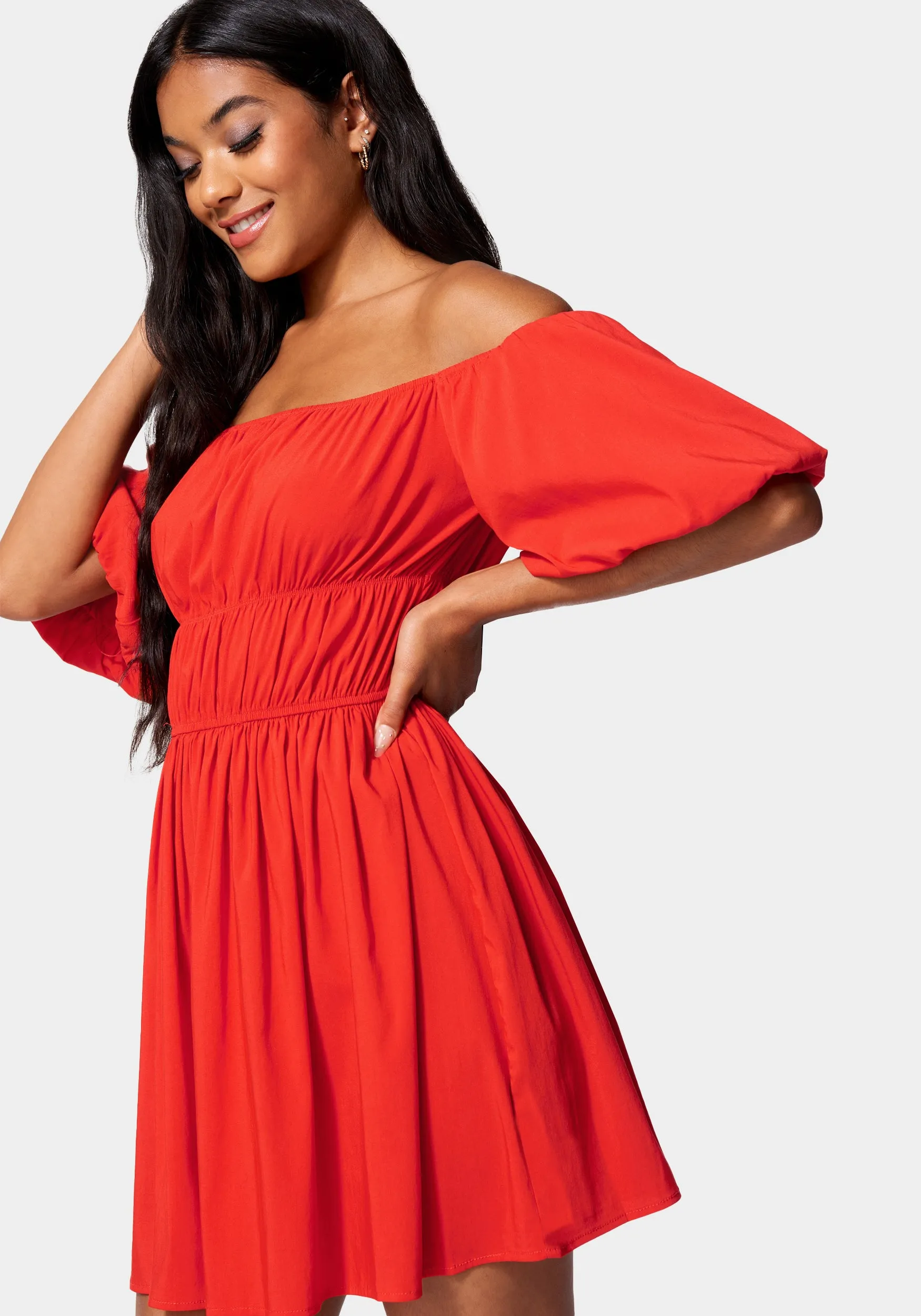 Puff Sleeve Tiered Poplin Flare sold by Bebe product image thumbnail 2