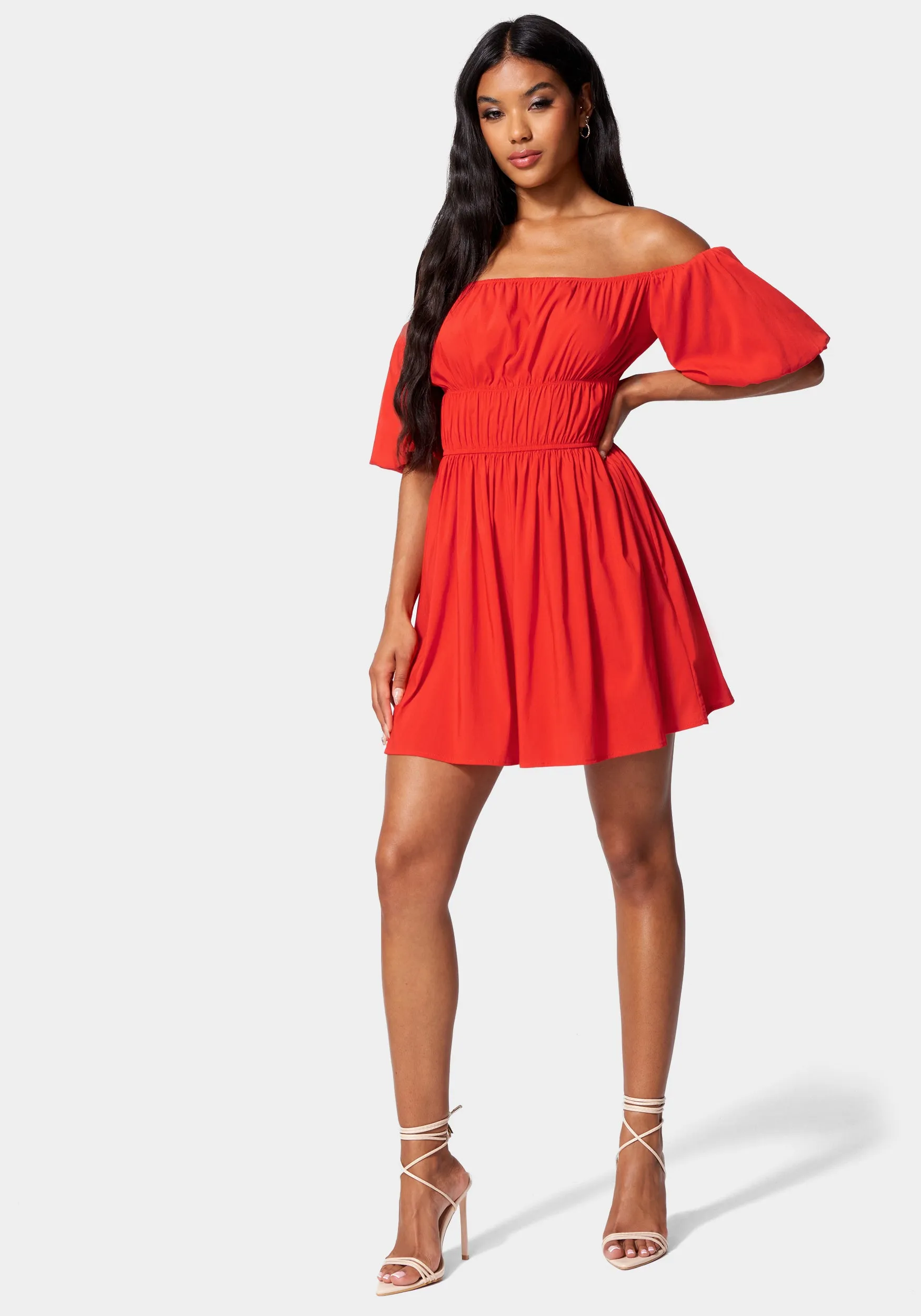 Puff Sleeve Tiered Poplin Flare sold by Bebe