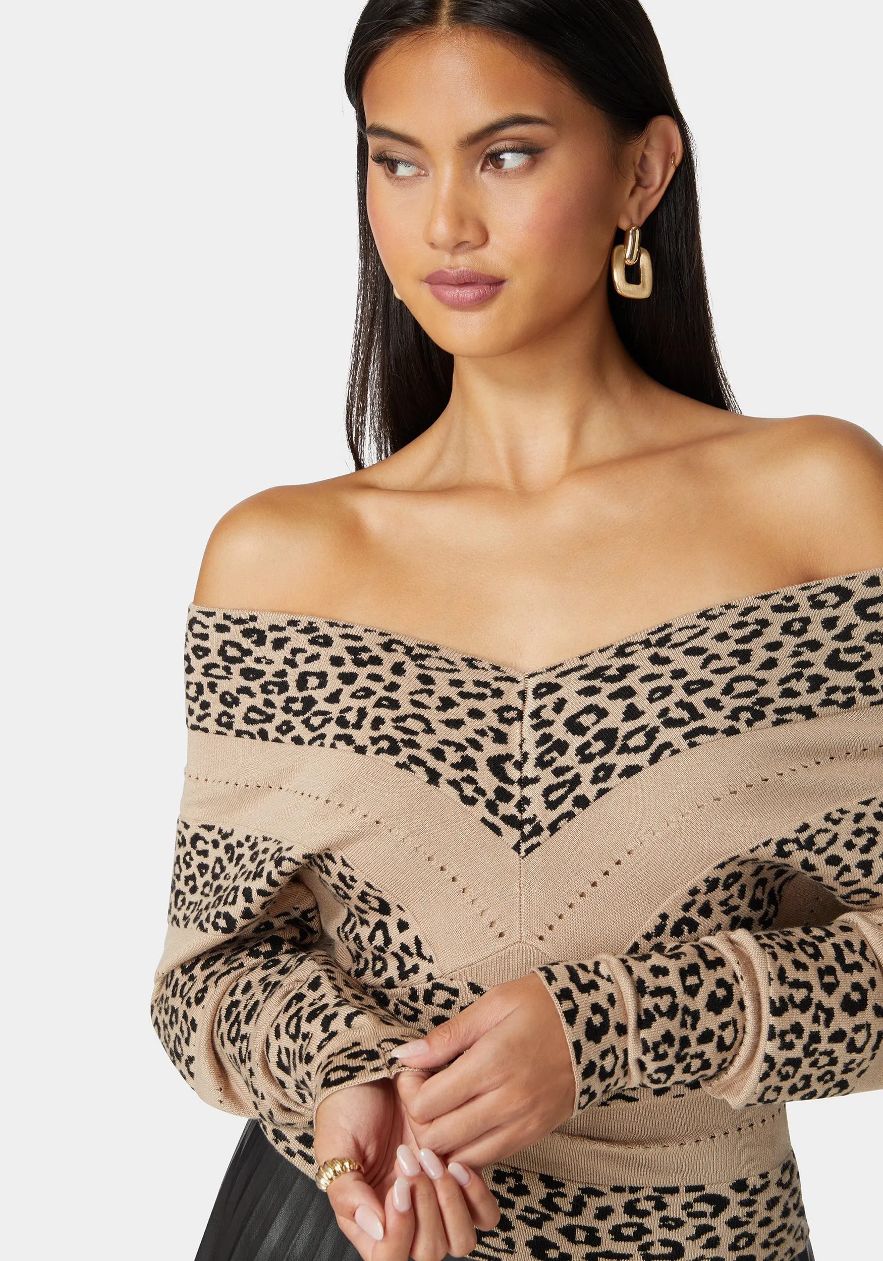 V Neck Dolman Sleeve Jacquard Knit Sweater sold by Bebe product image thumbnail 4