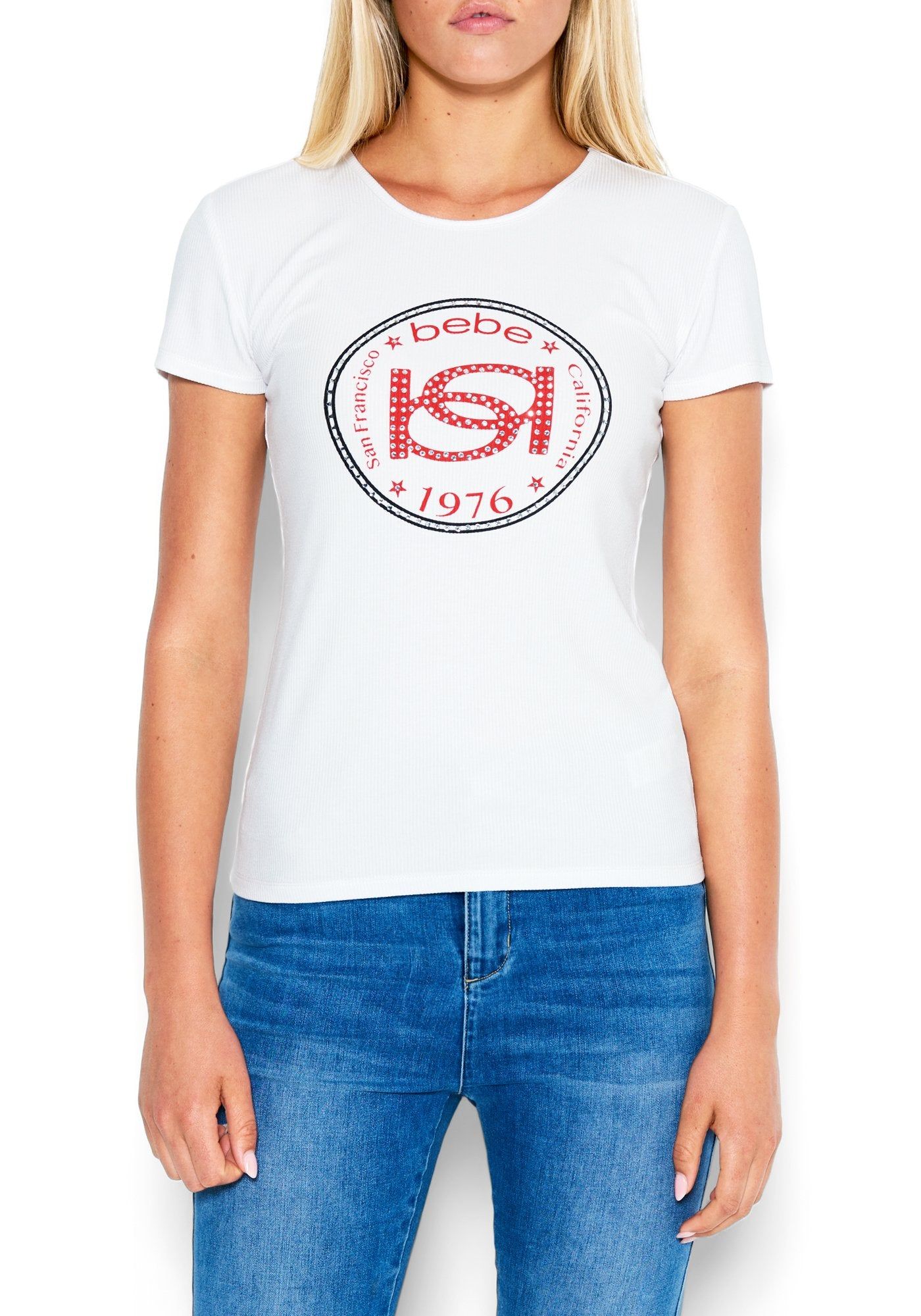 Bebe Logo Interlock Rib Tee sold by Bebe