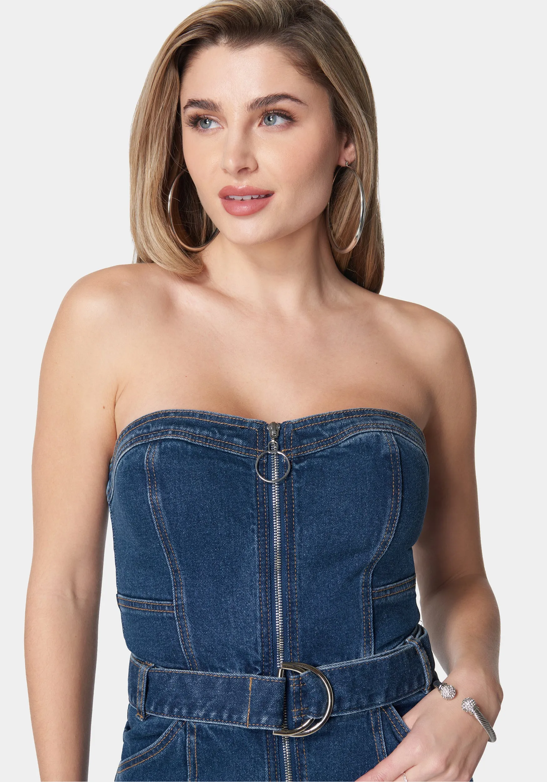 Front Zipper Wide Leg Denim Jumpsuit sold by Bebe product image thumbnail 5