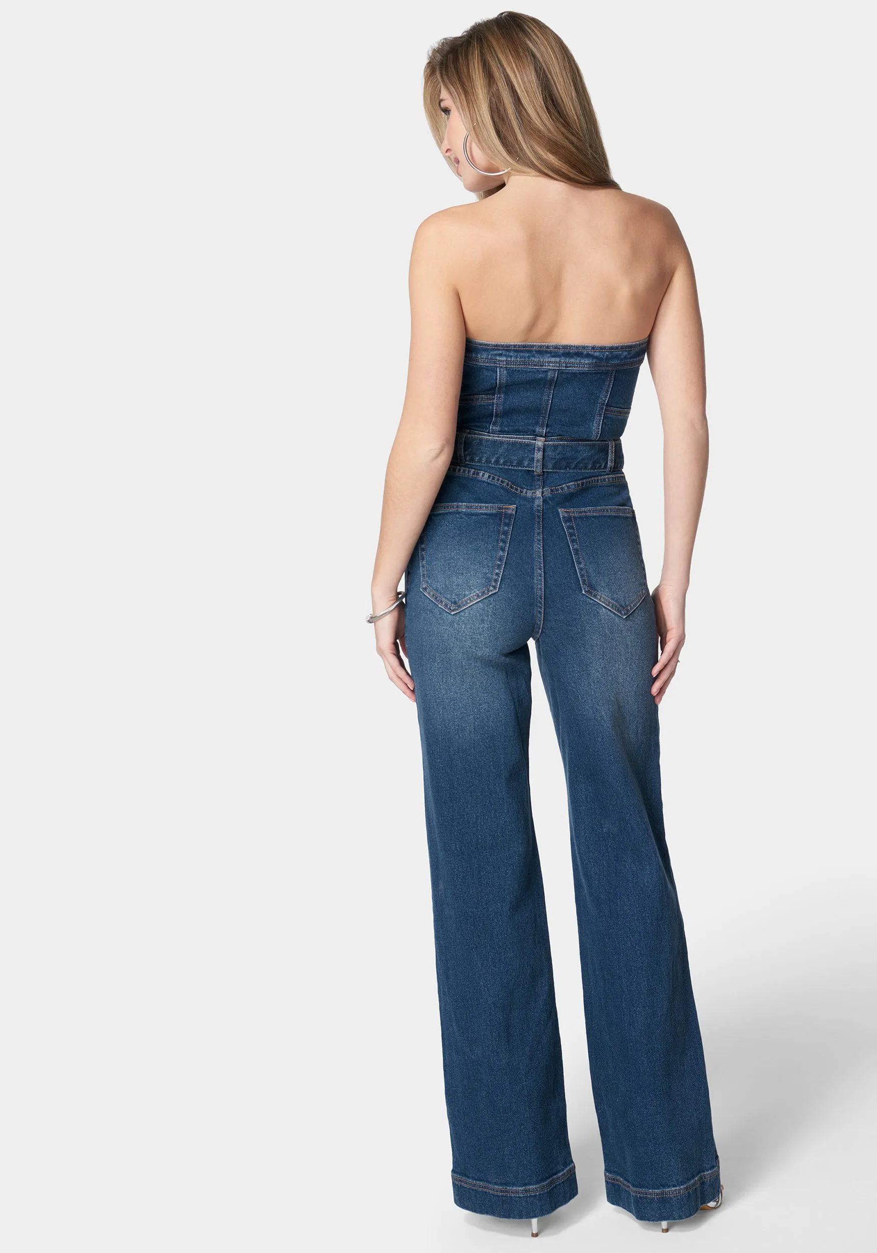 Front Zipper Wide Leg Denim Jumpsuit sold by Bebe product image thumbnail 4