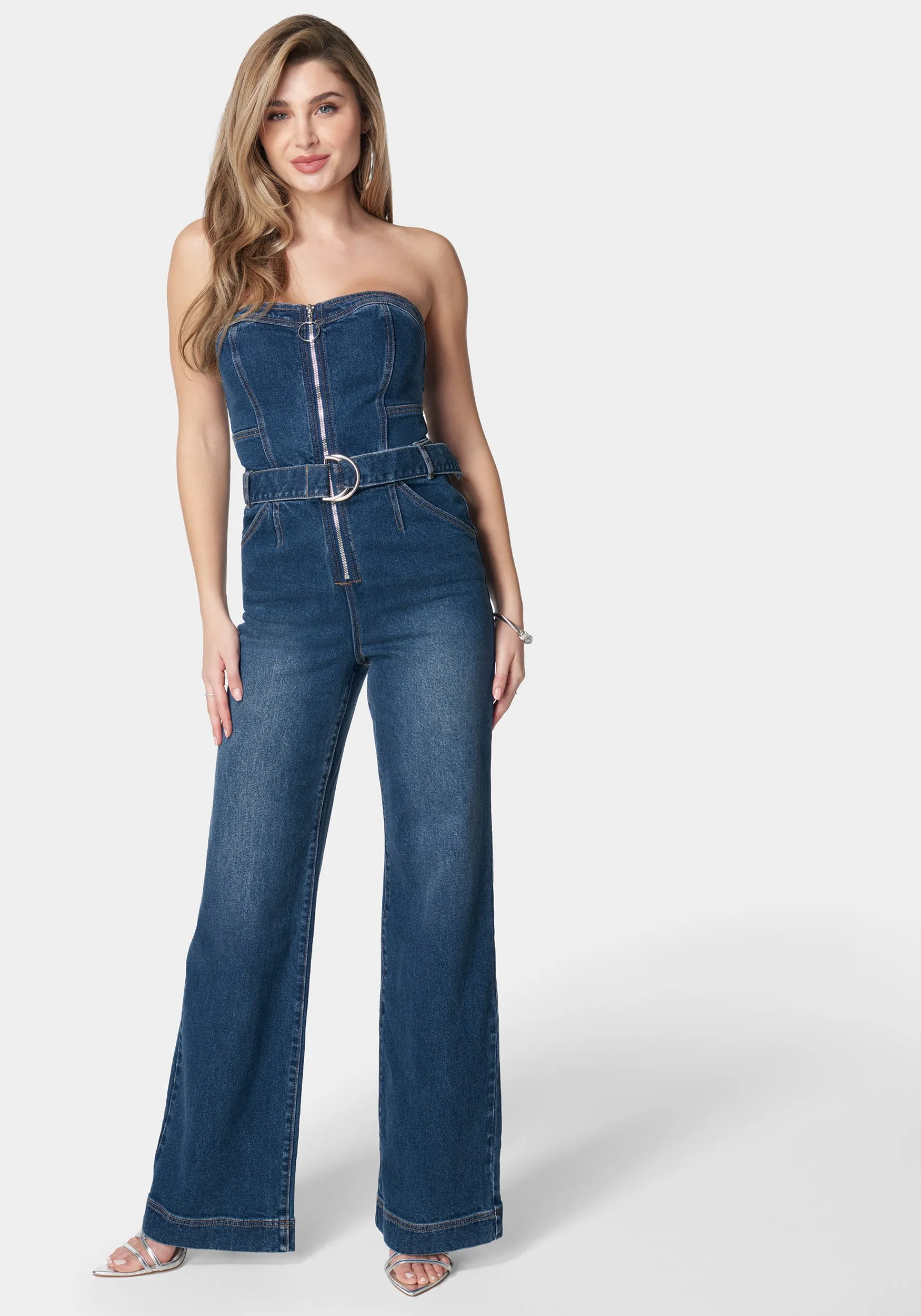 Front Zipper Wide Leg Denim Jumpsuit sold by Bebe product image thumbnail 2