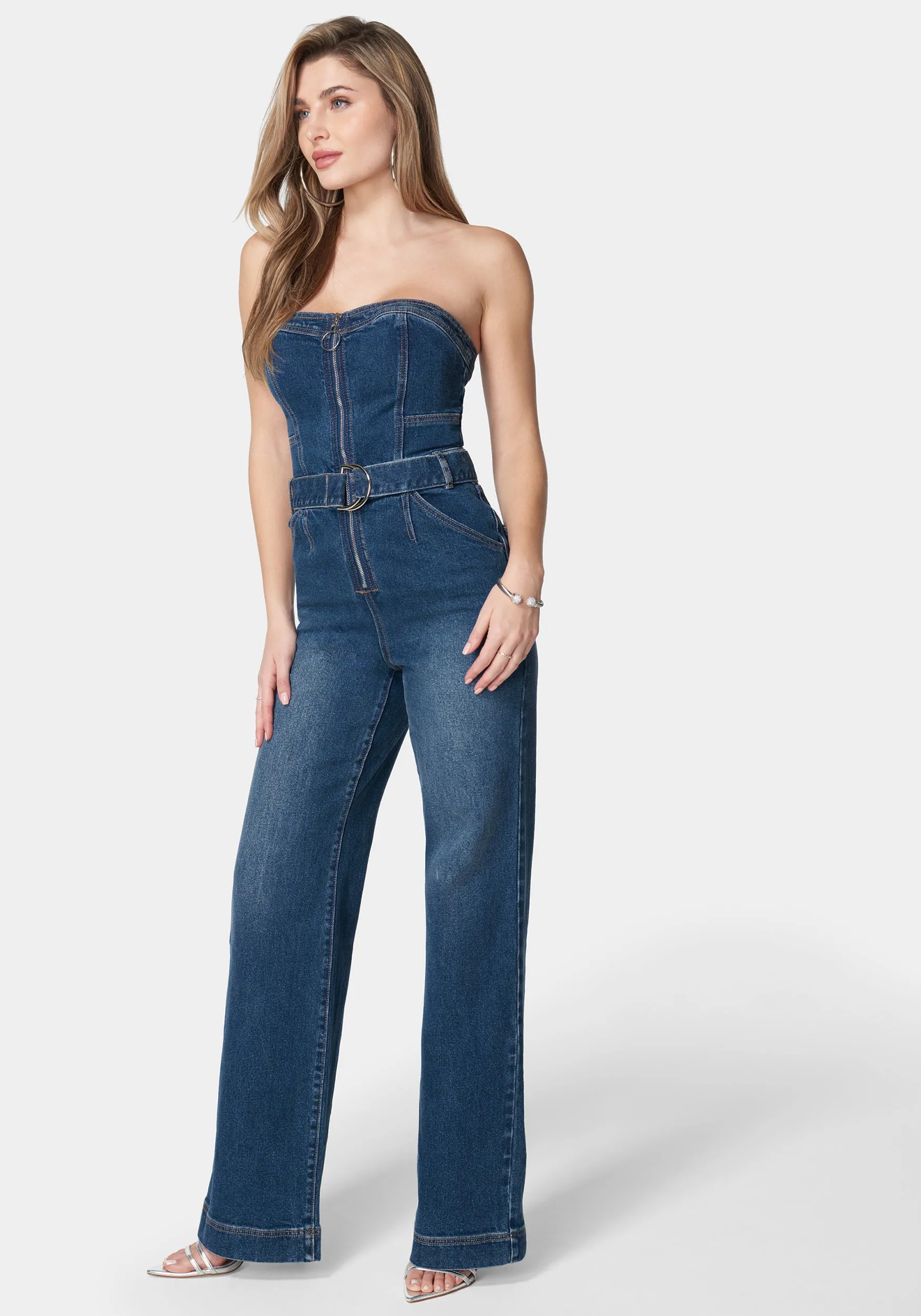 Front Zipper Wide Leg Denim Jumpsuit sold by Bebe product image thumbnail 3