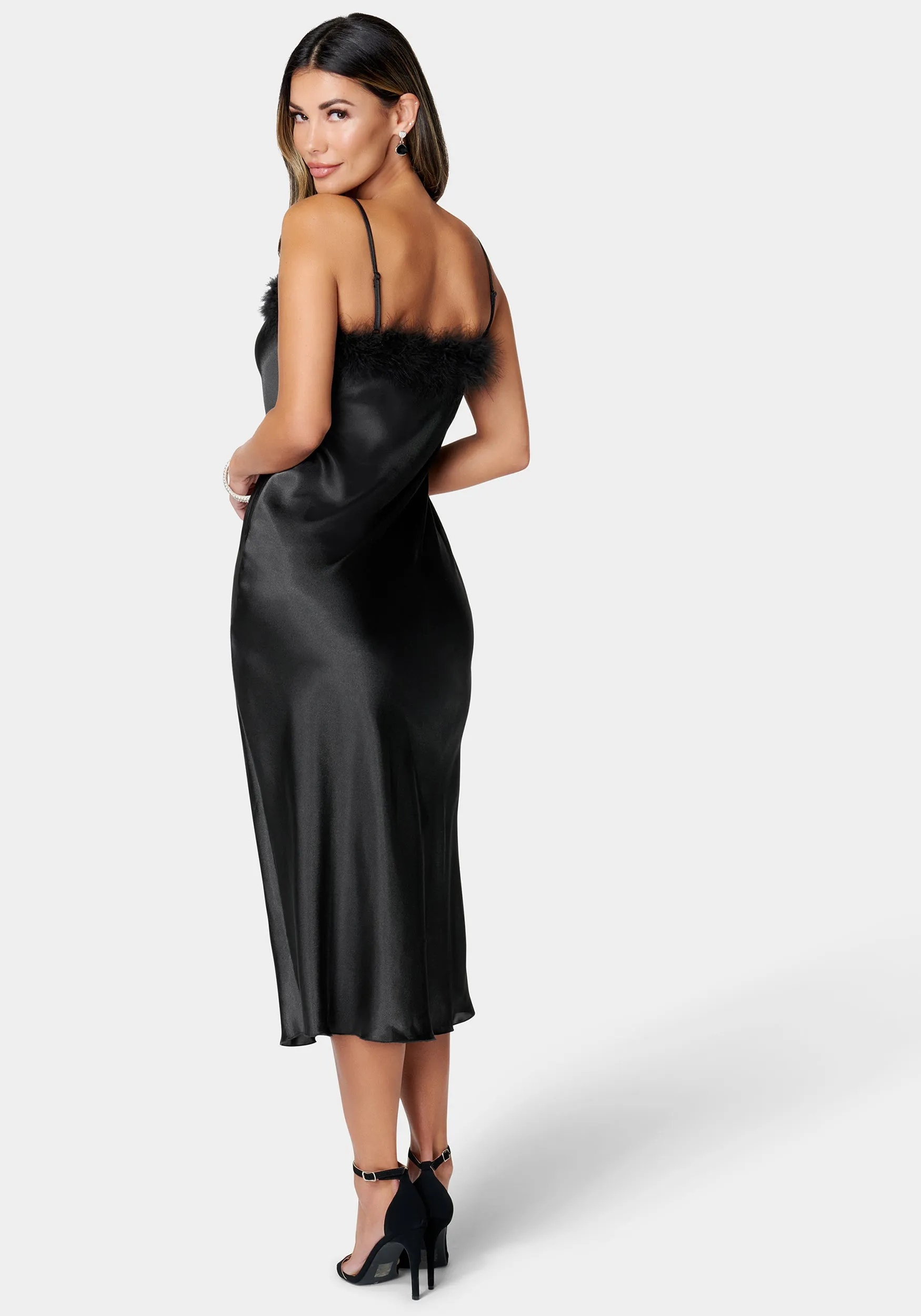 Feather Satin Slip Dress sold by Bebe product image thumbnail 3