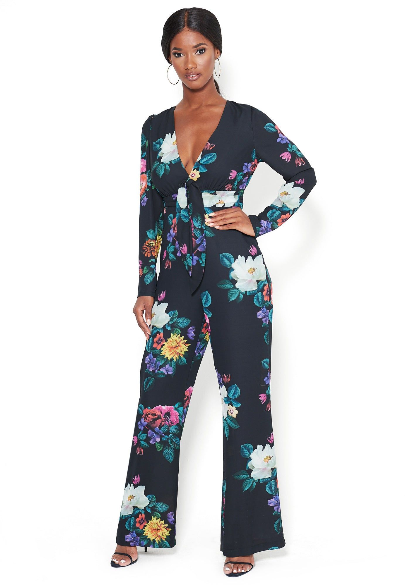 Print Tie Waist Jumpsuit sold by Bebe