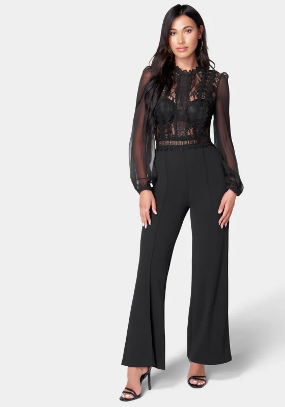 Lace Top Straight Leg Jumpsuit sold by Bebe