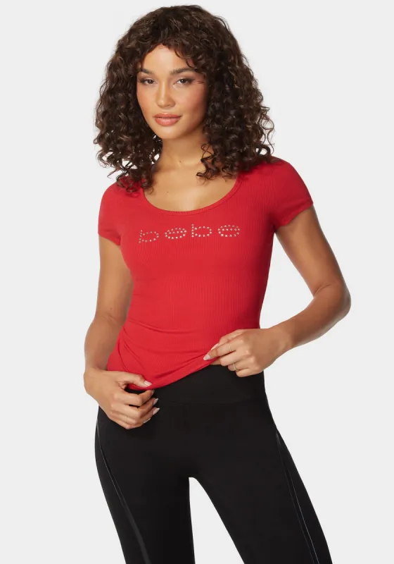 Bebe Logo Short Sleeve Scoop Neck Single Stone Rib Top sold by Bebe