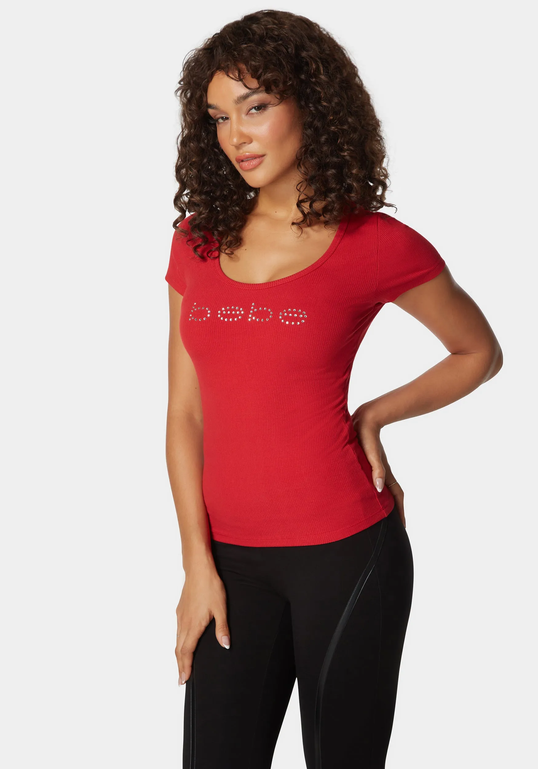 Bebe Logo Short Sleeve Scoop Neck Single Stone Rib Top sold by Bebe product image thumbnail 2