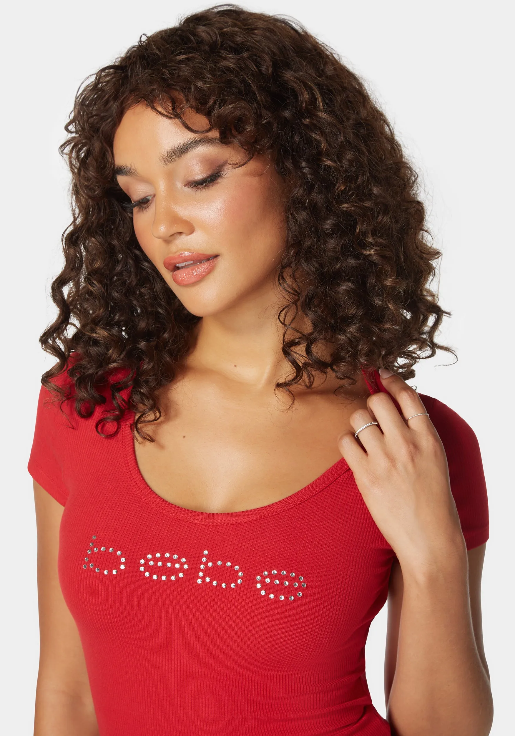 Bebe Logo Short Sleeve Scoop Neck Single Stone Rib Top sold by Bebe product image thumbnail 4