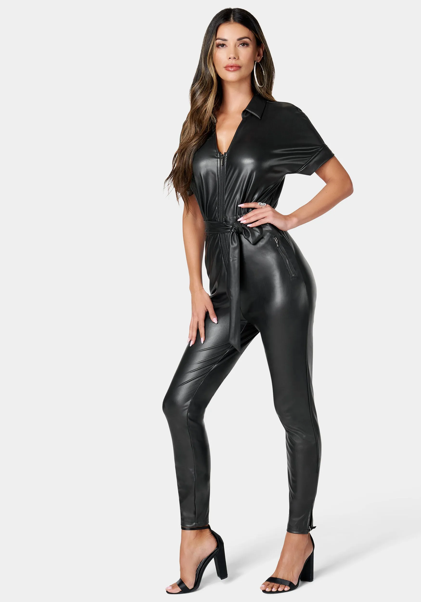 Vegan Leather Moto Jumpsuit sold by Bebe product image thumbnail 2