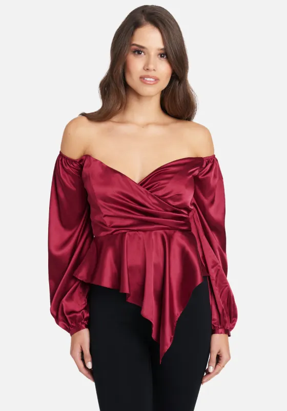 Asymmetrical Peplum Hammered Satin Blouse sold by Bebe