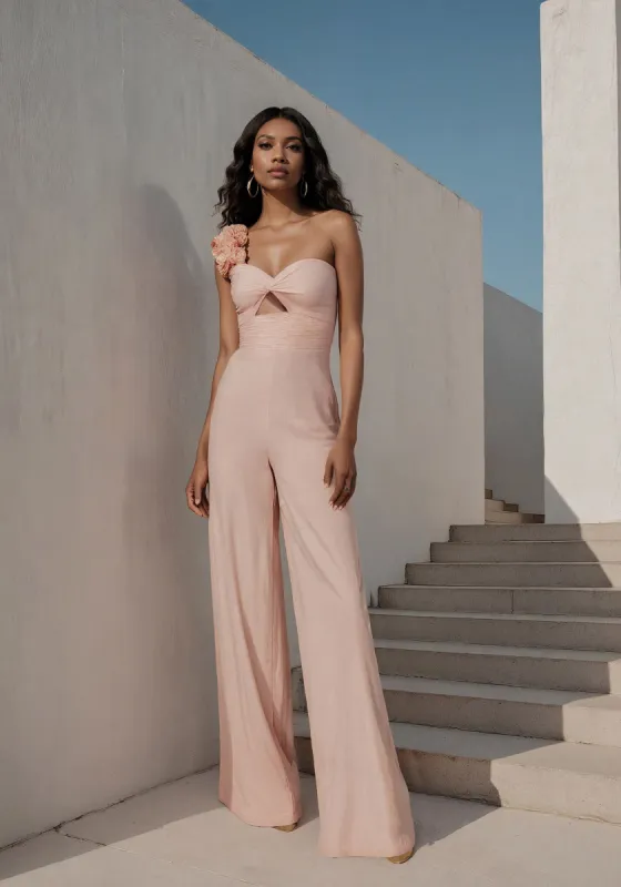 Ruffle Shoulder Detail Full Wide Leg Jumpsuit sold by Bebe