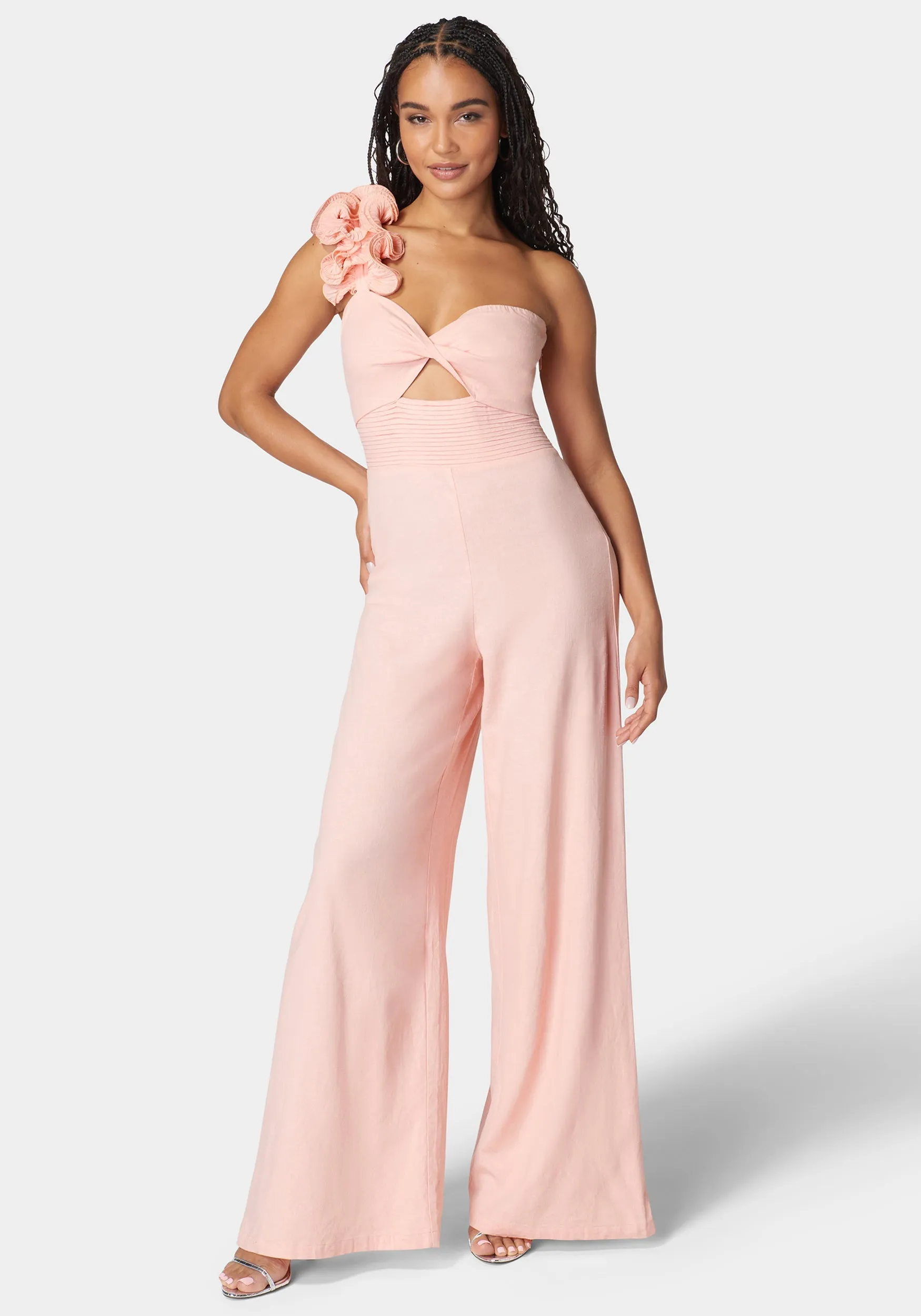 Ruffle Shoulder Detail Full Wide Leg Jumpsuit sold by Bebe product image thumbnail 2