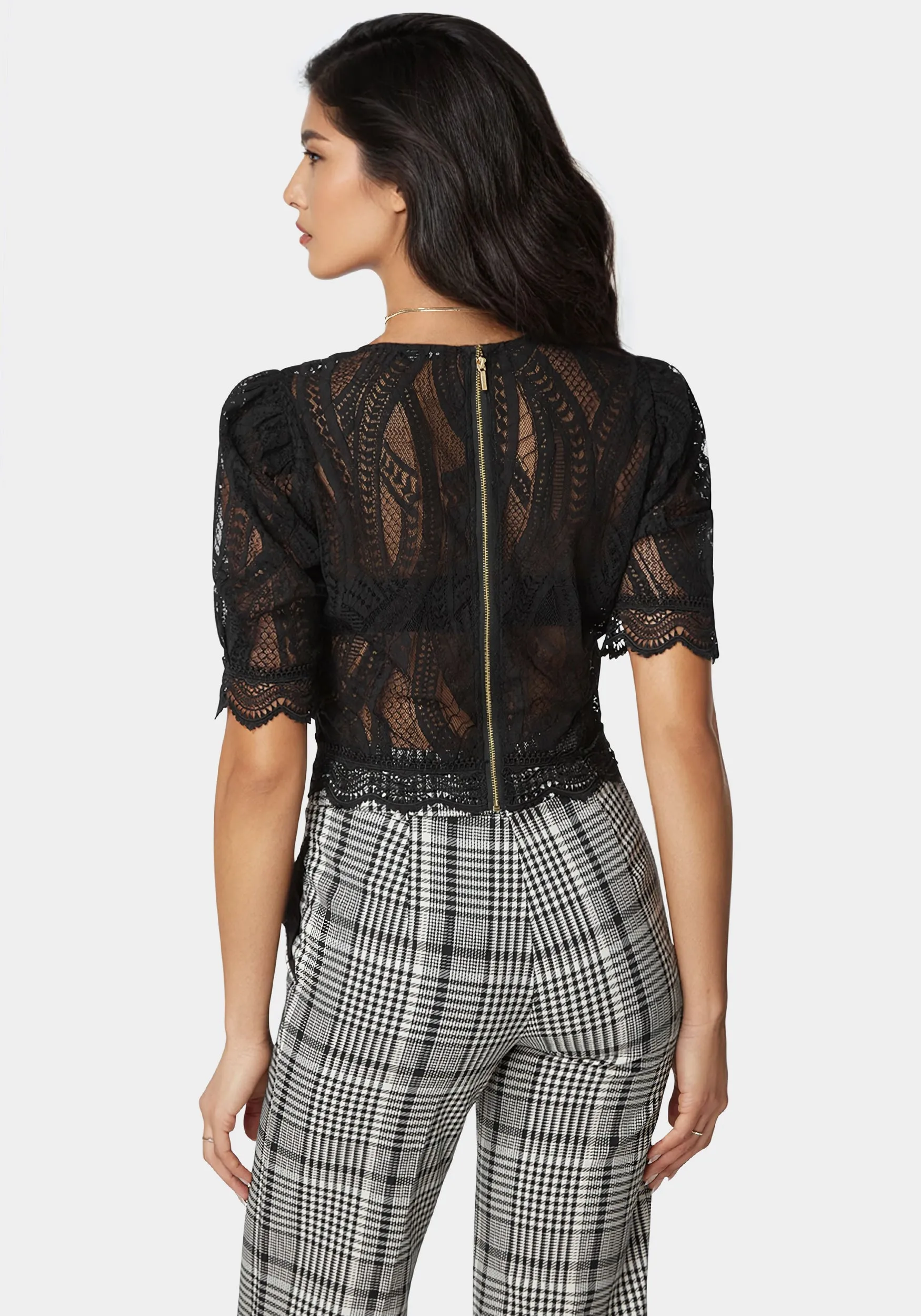 Scallop Hem Lace Trapeze Neck Top sold by Bebe product image thumbnail 3