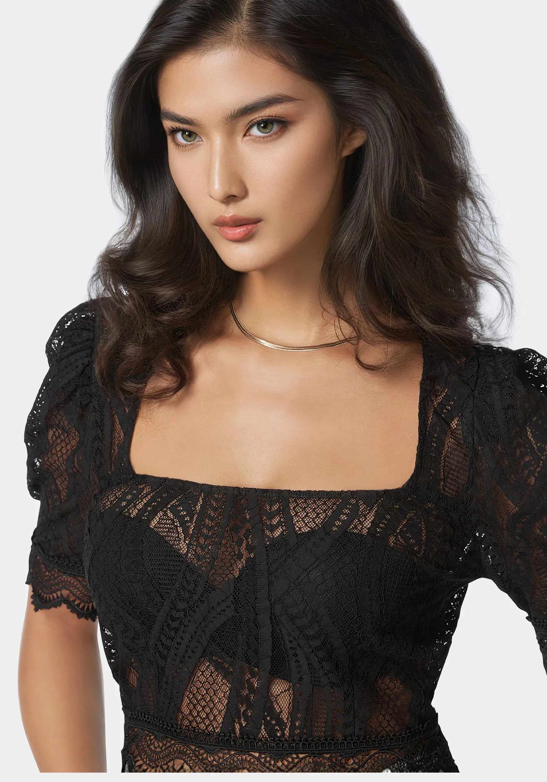 Scallop Hem Lace Trapeze Neck Top sold by Bebe product image thumbnail 4