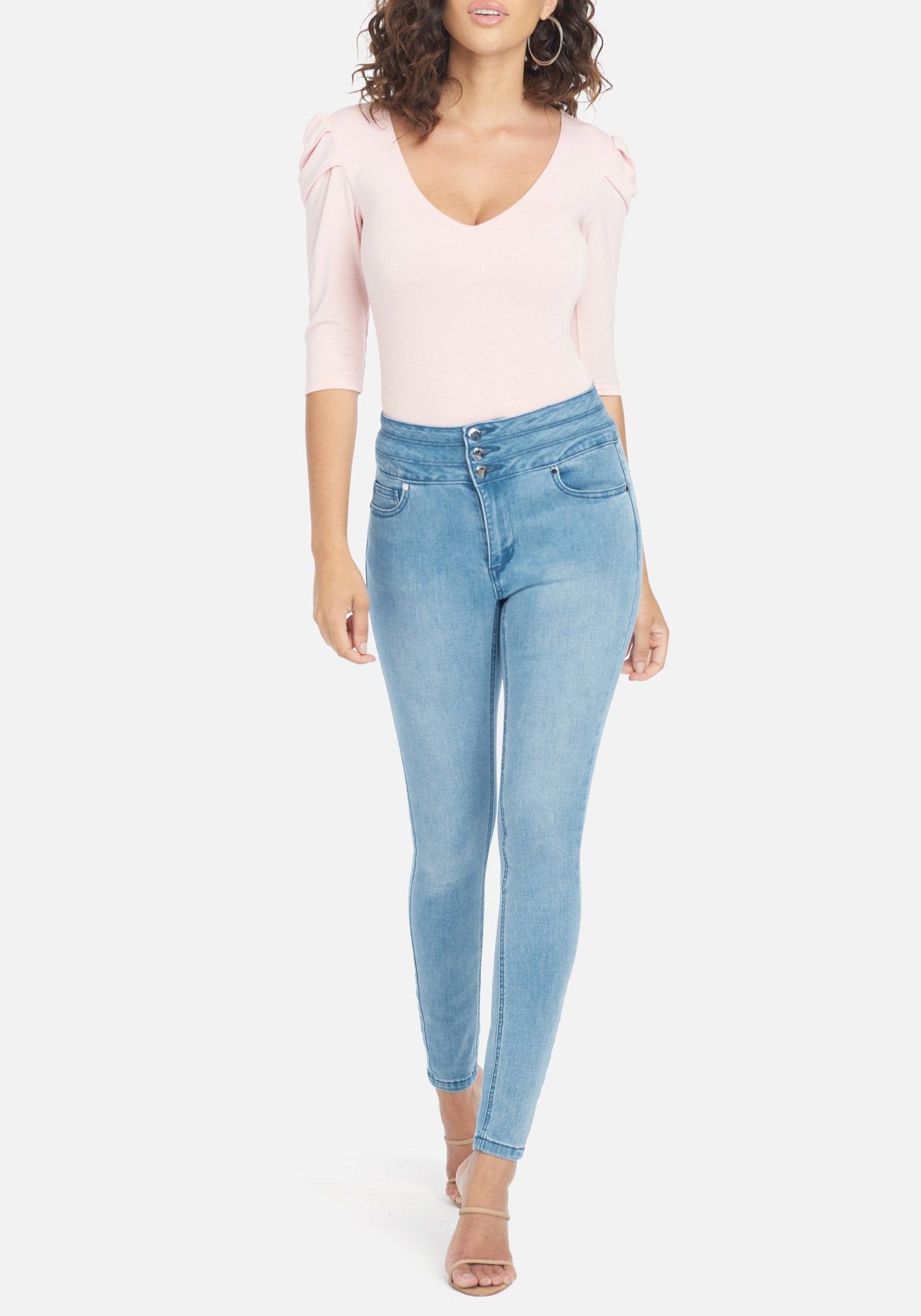 High Waisted Button Front Skinny Jeans sold by Bebe product image thumbnail 2