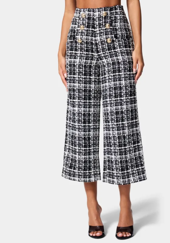 Button Detail Tailored Boucle Pant sold by Bebe