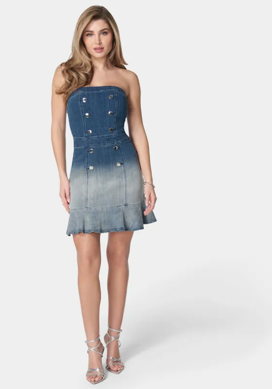 Strapless Ombre Fitted Denim Dress sold by Bebe