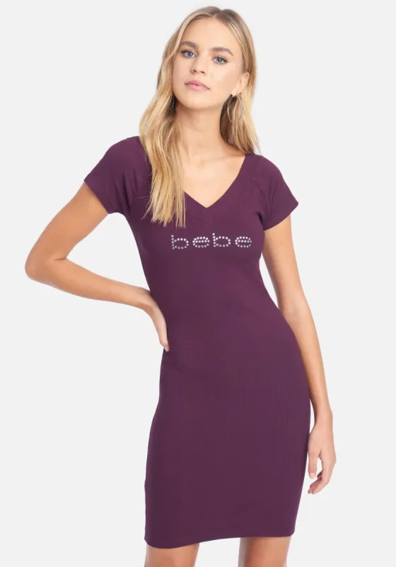 Crystal Logo Short Sleeve Double V-Neck Dress sold by Bebe