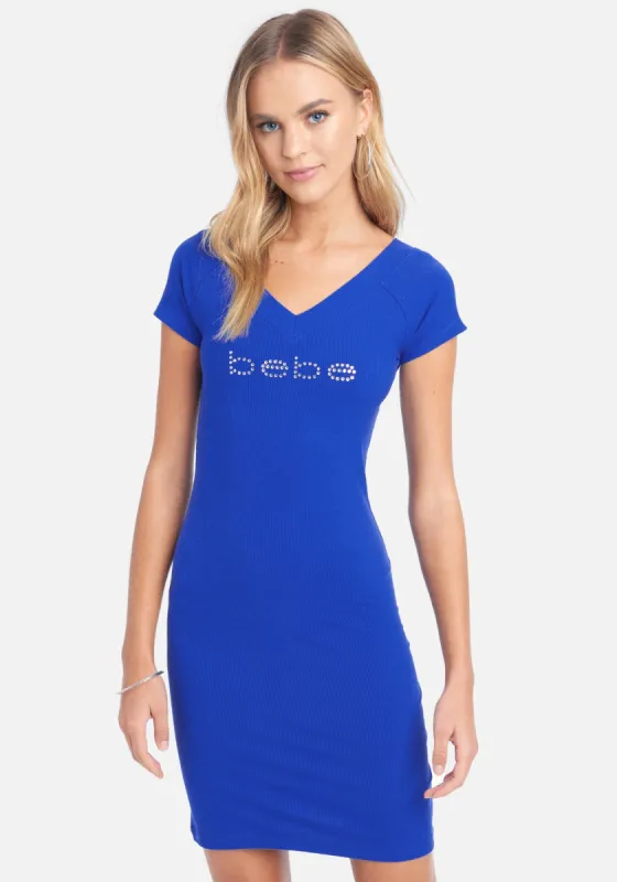 Crystal Logo Short Sleeve Double V-Neck Dress sold by Bebe