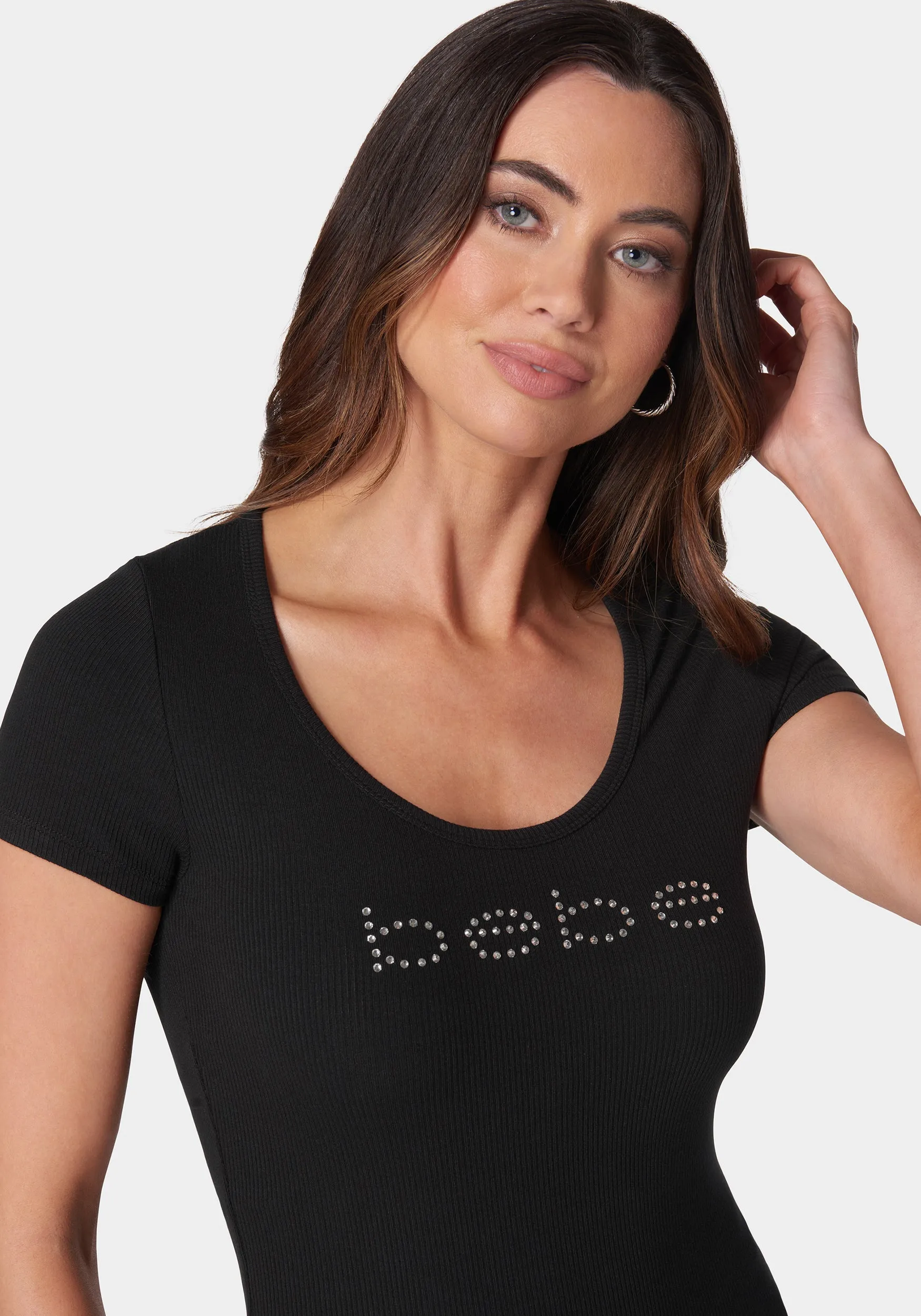 Bebe Logo Short Sleeve Scoop Neck Single Stone Rib Top sold by Bebe product image thumbnail 4