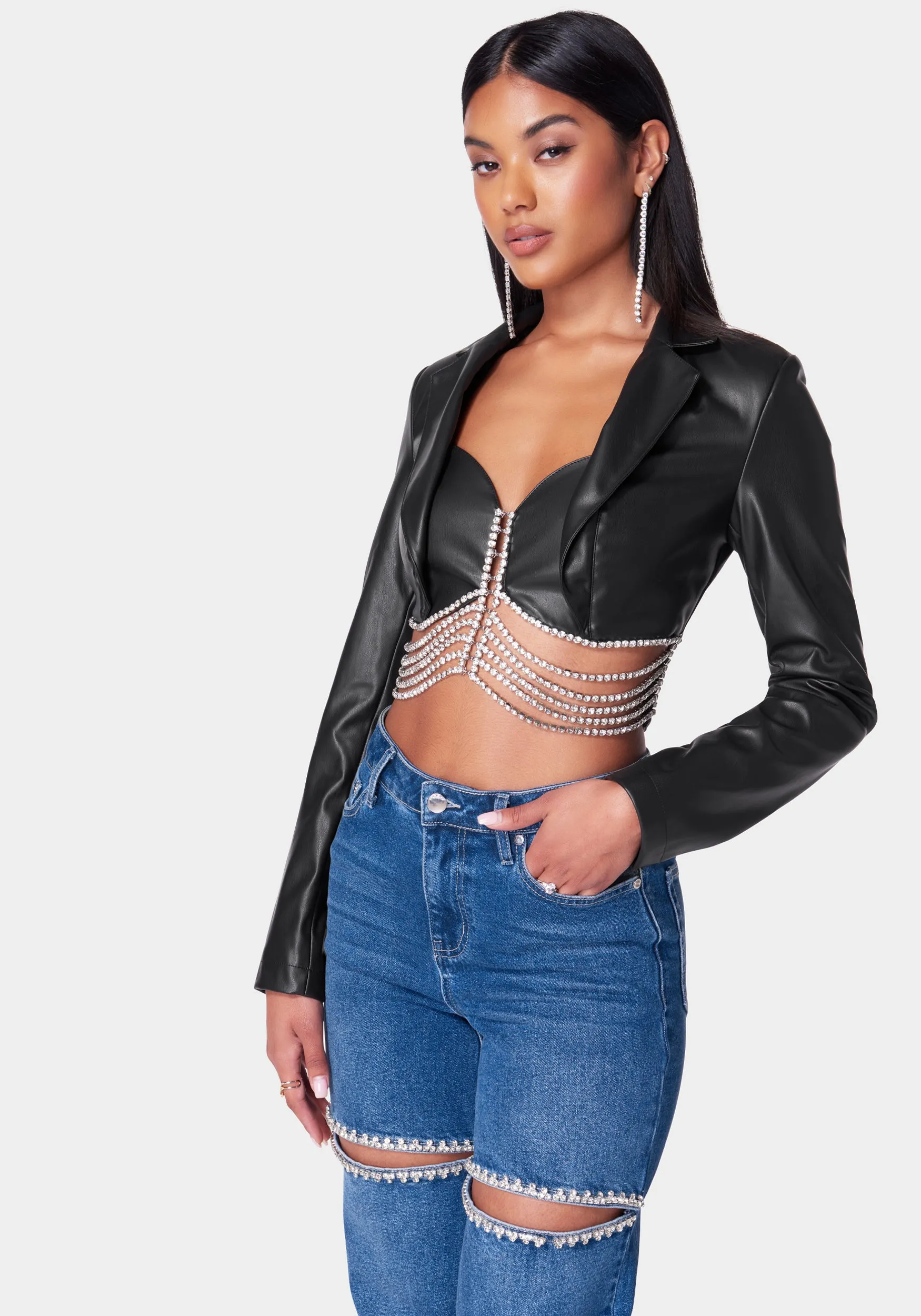 Vegan Leather Embellished Tailored Jacket sold by Bebe product image thumbnail 3