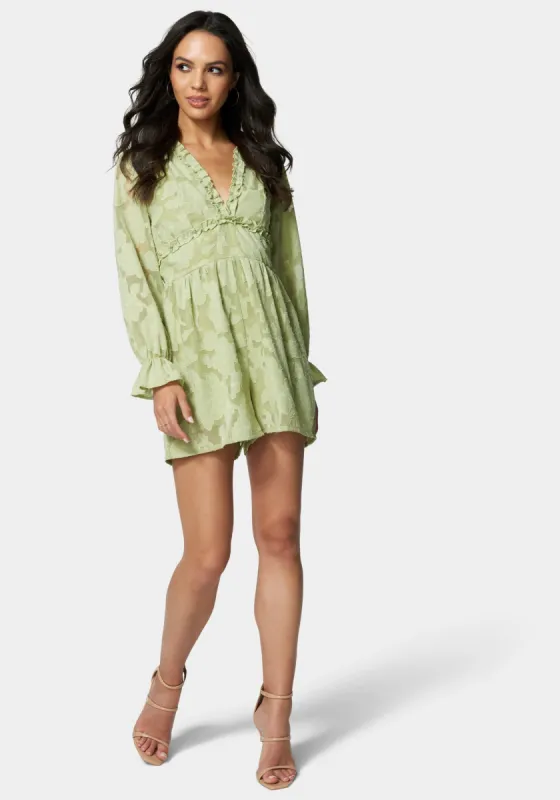 Open Back Ruffle Romper sold by Bebe