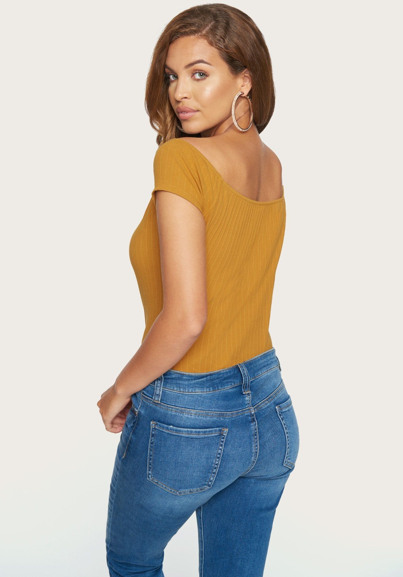 Ribbed Off Shoulder Bodysuit sold by Bebe product image thumbnail 2