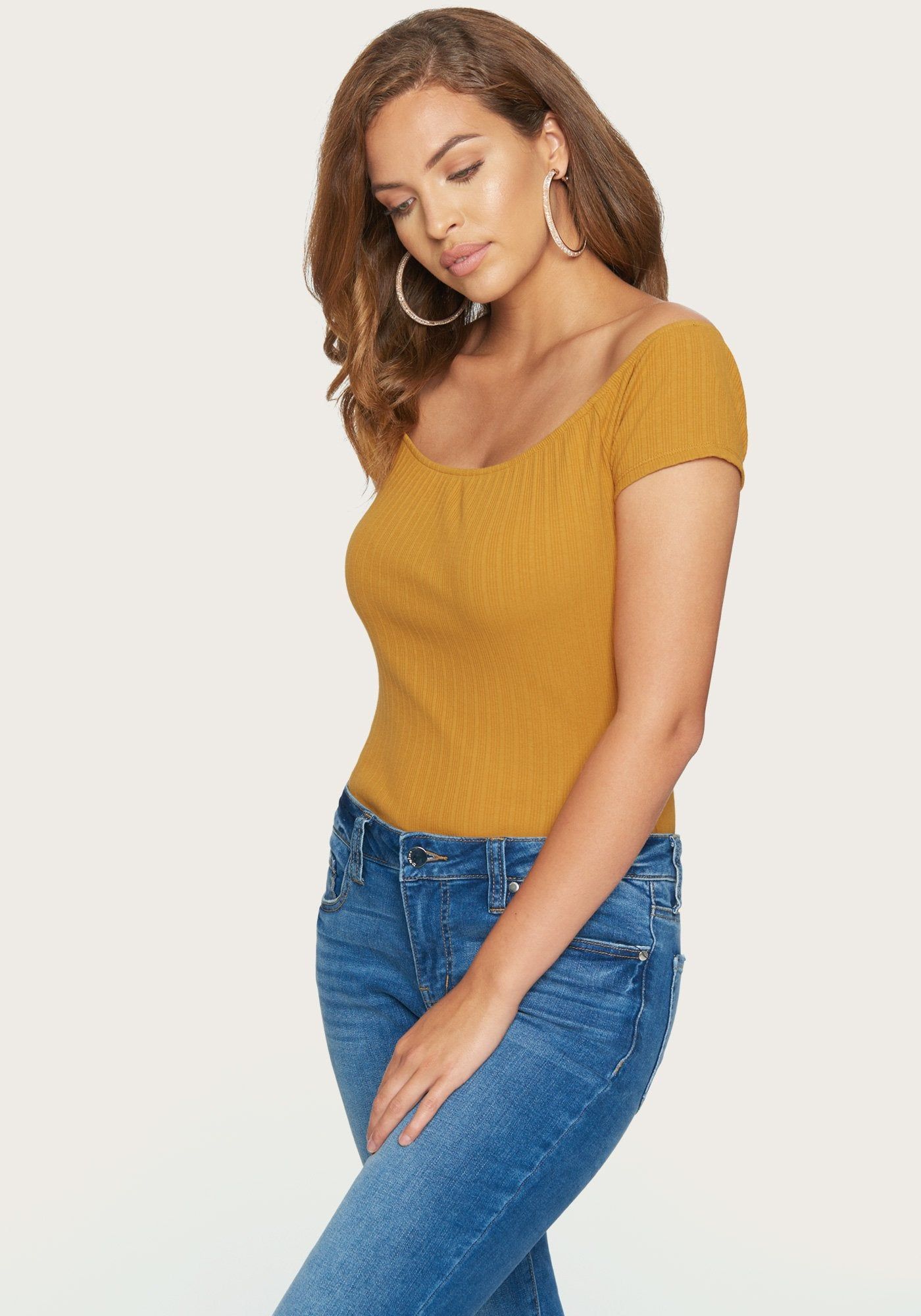 Ribbed Off Shoulder Bodysuit sold by Bebe product image thumbnail 3
