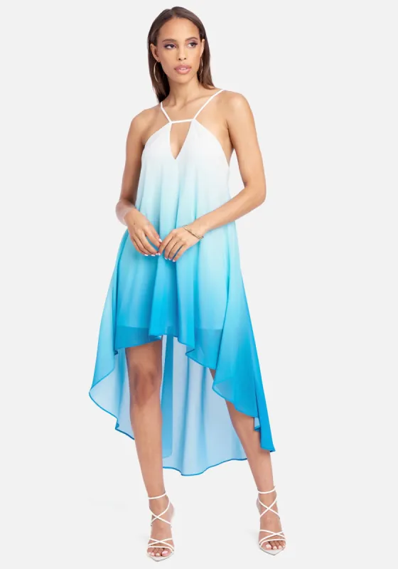 Ombre High Low Halter Dress sold by Bebe