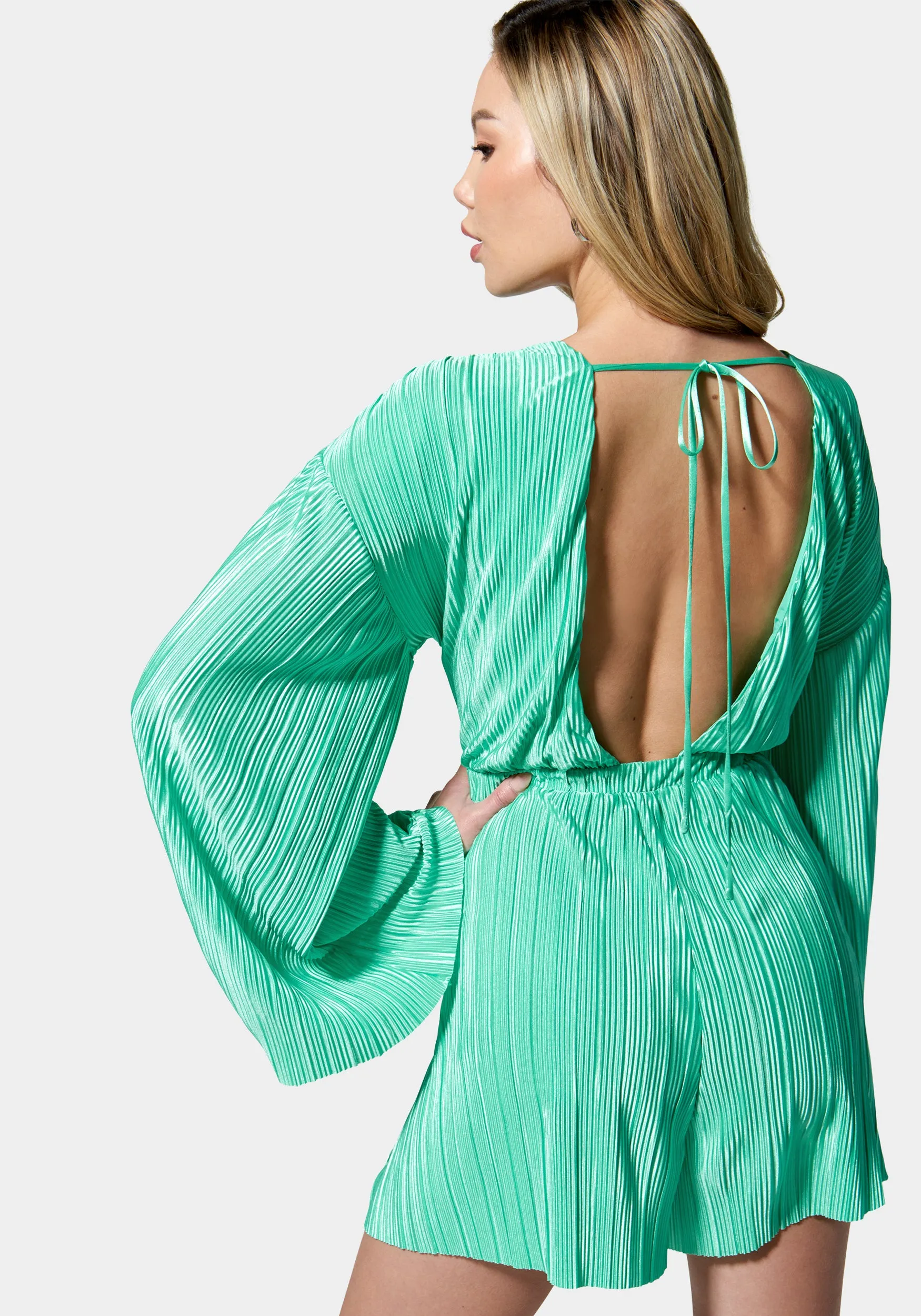 Kimono Sleeve Plisse Romper sold by Bebe product image thumbnail 3