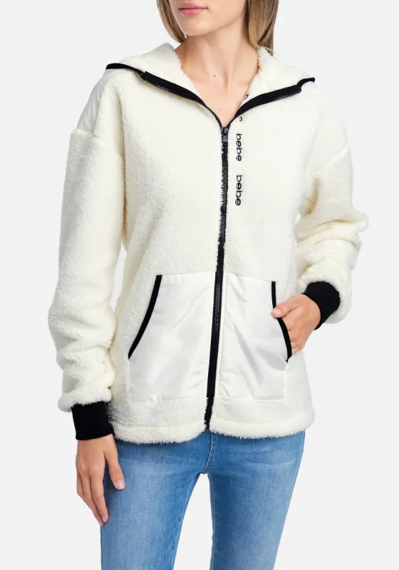 Bebe Logo Sherpa Zip Hooded Jacket made by TC