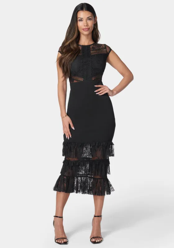 Tiered Lace Midi Dress sold by Bebe