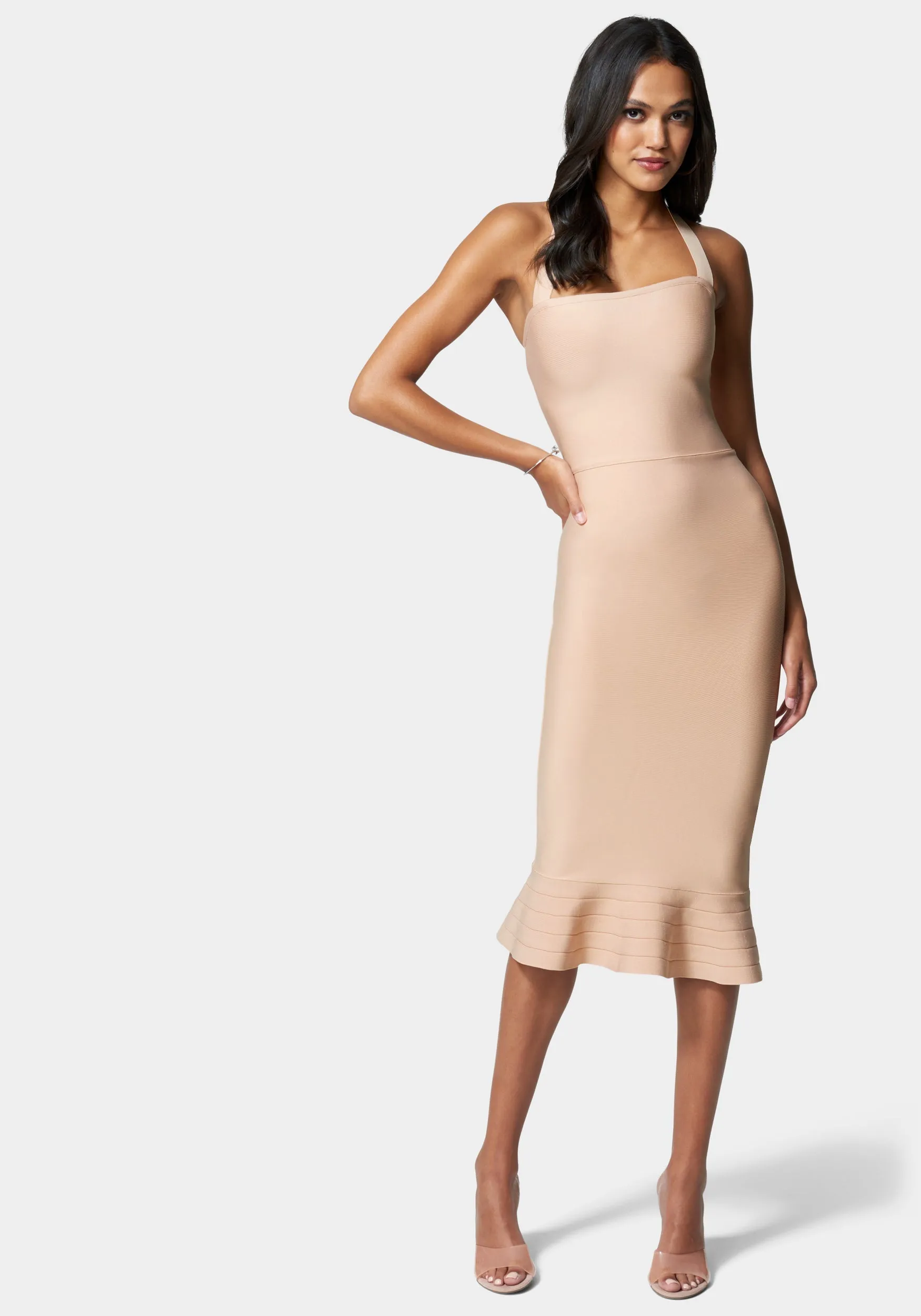 Bandage Ruffle Hem Midi Dress sold by Bebe