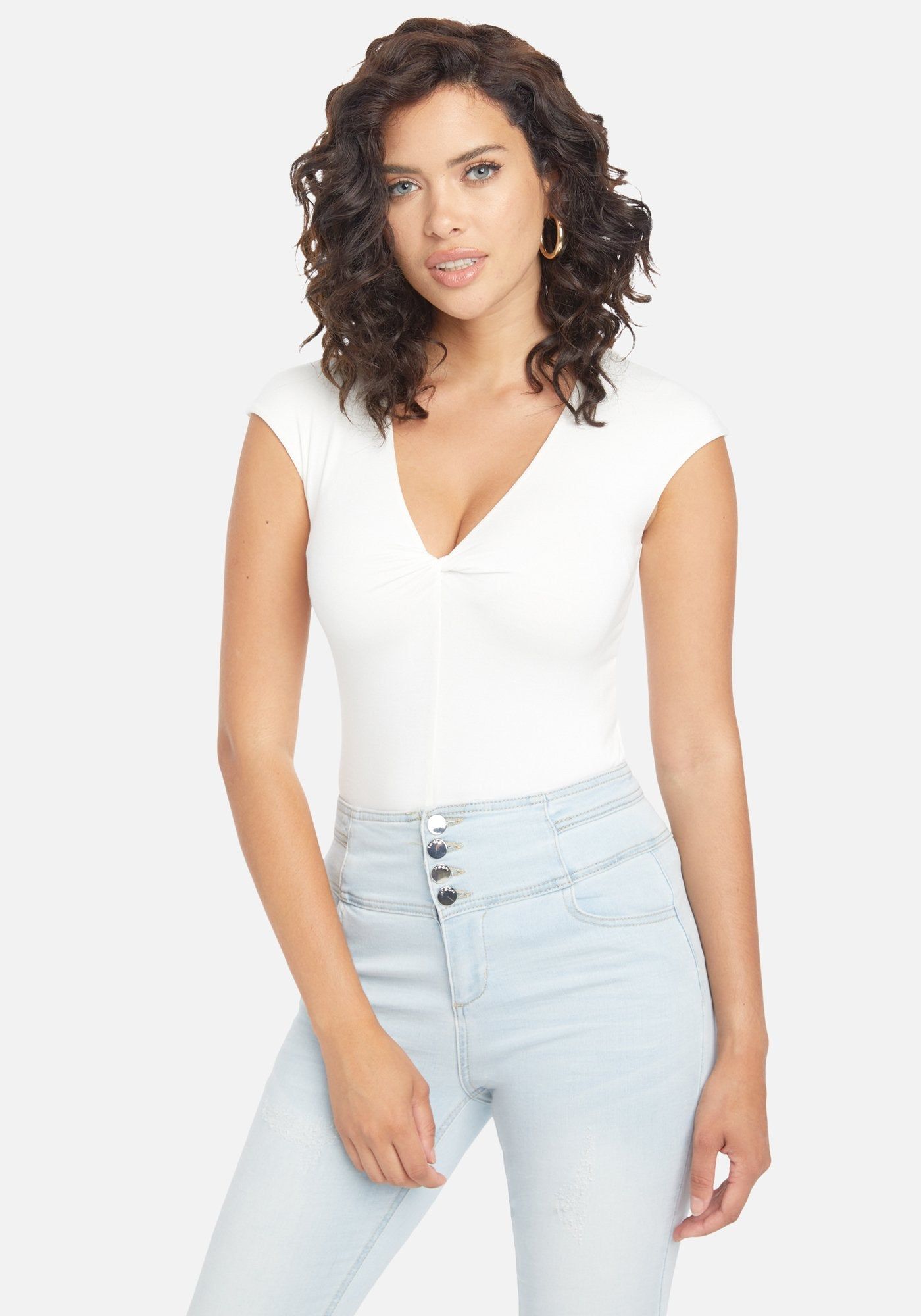 Twist Front Cap Sleeve Top sold by Bebe
