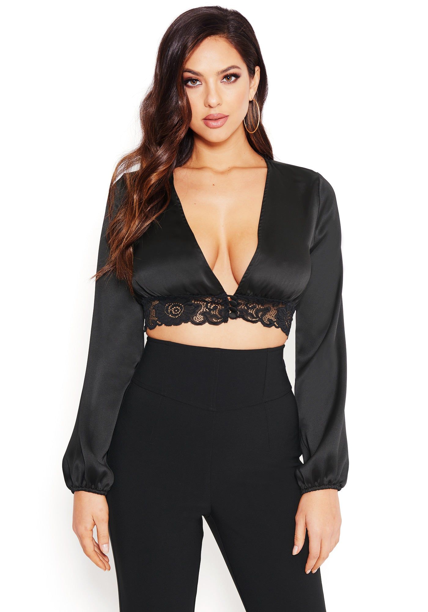 Lace Trim Slinky Crop Top sold by Bebe