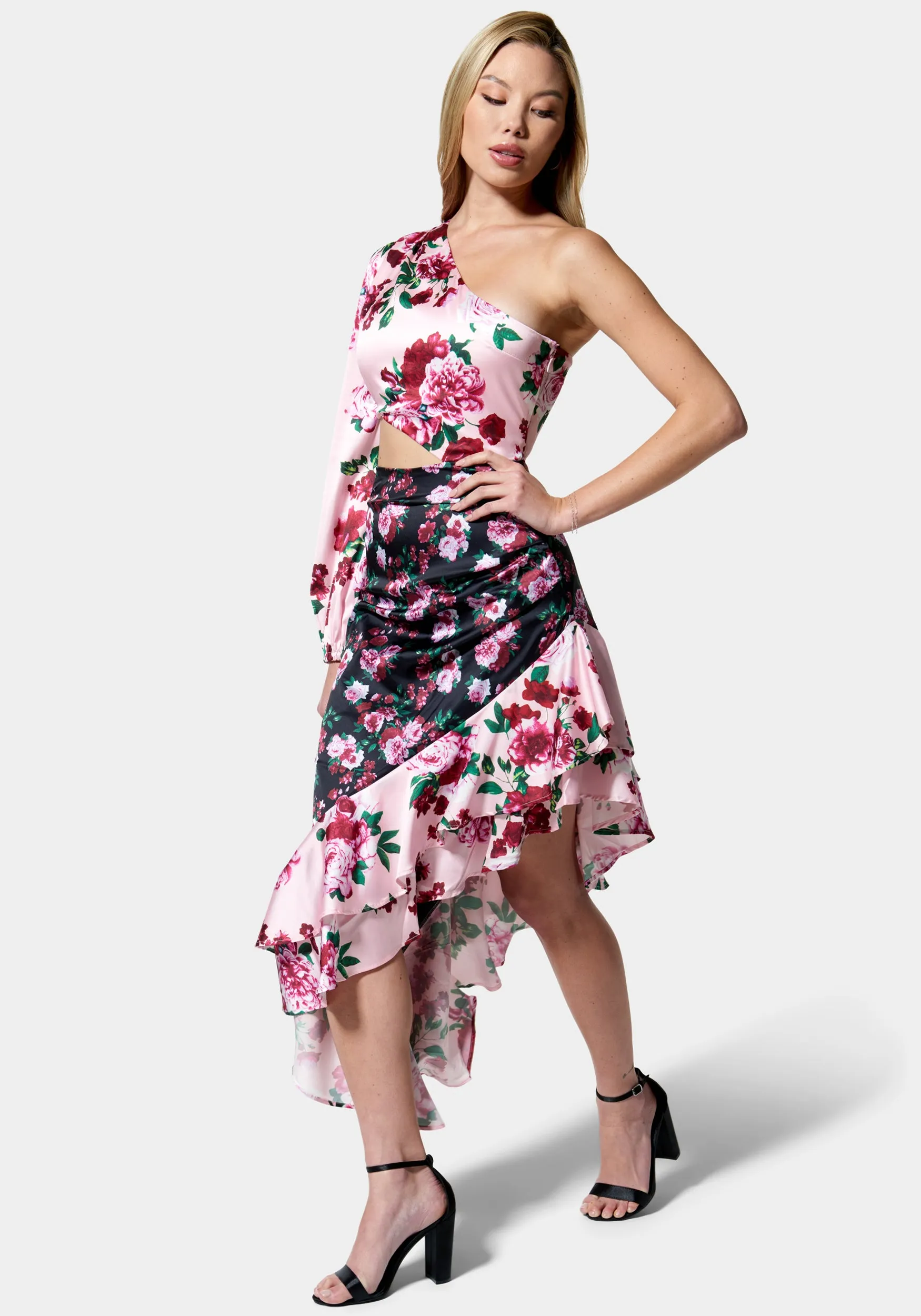 Printed One Shoulder Asymmetrical Ruffle Dress sold by Bebe product image thumbnail 2
