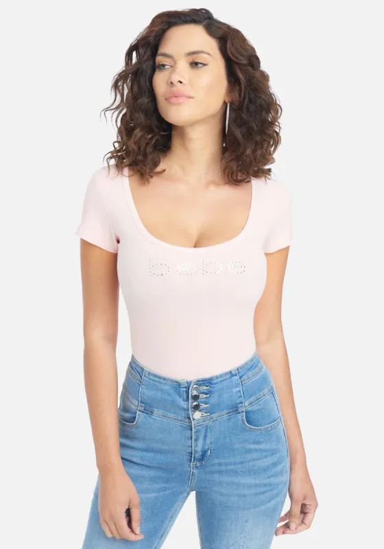 Crystal Logo Round Neck Short Sleeve Tee sold by Bebe