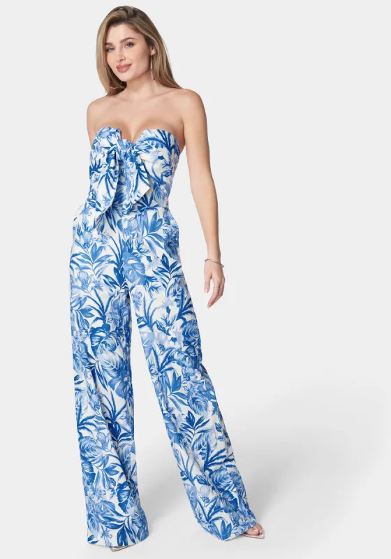 Linen Tie Front Ultra Wide Leg Jumpsuit sold by Bebe