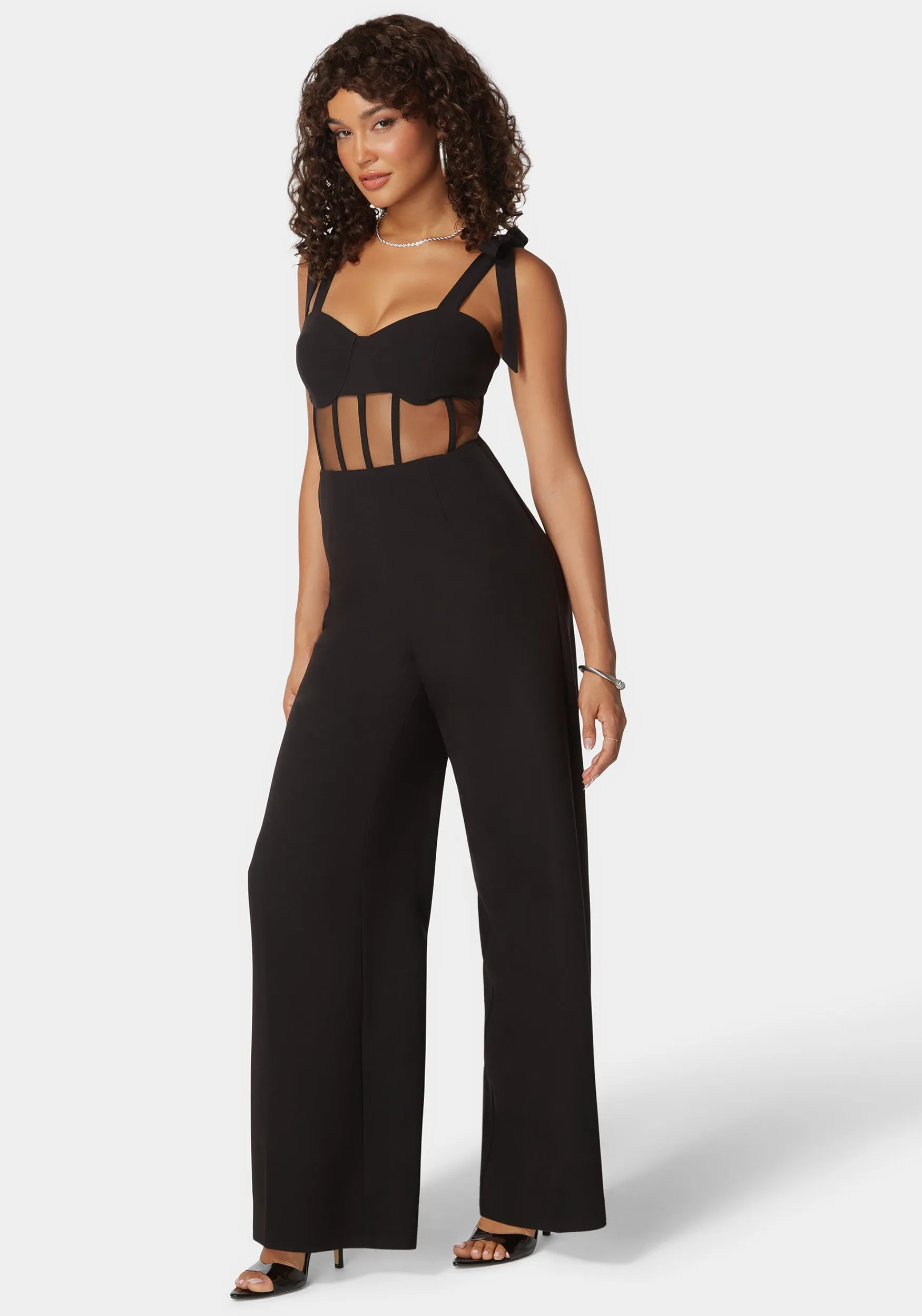 Self Tie Strap Corset Wide Leg Jumpsuit sold by Bebe product image thumbnail 2