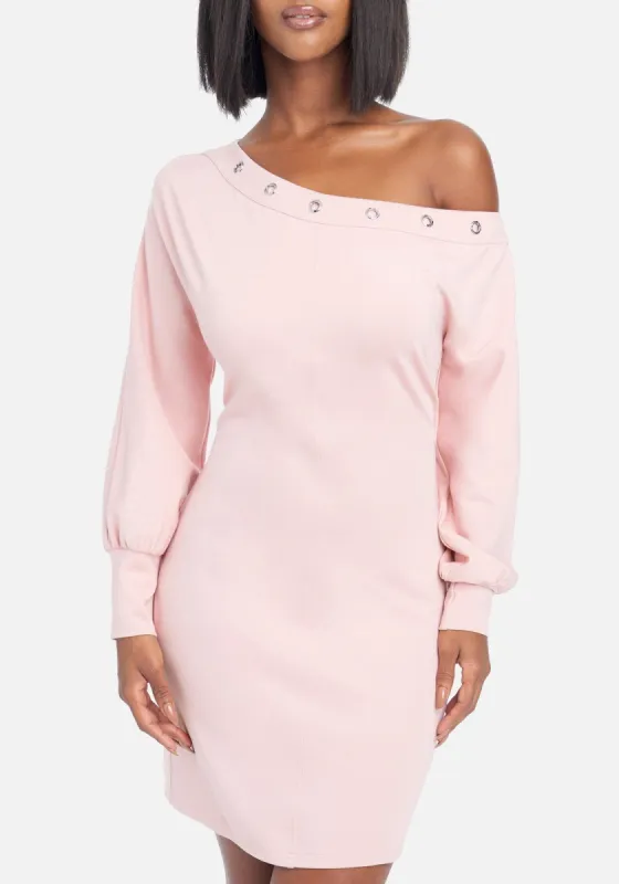 Off Shoudler Button Detail Dress sold by Bebe