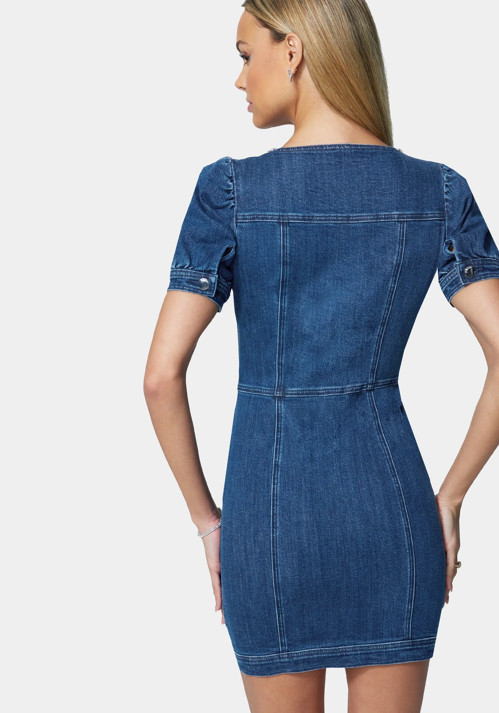 Jewel Trim Sweetheart Denim Dress sold by Bebe product image thumbnail 3
