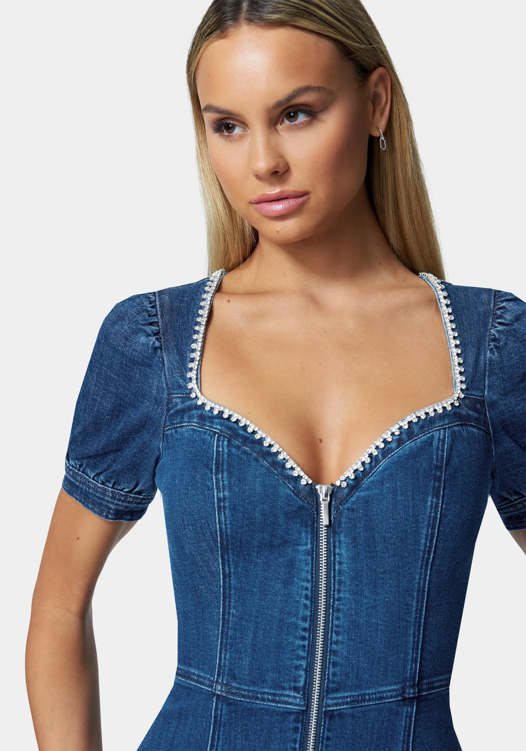 Jewel Trim Sweetheart Denim Dress sold by Bebe product image thumbnail 4