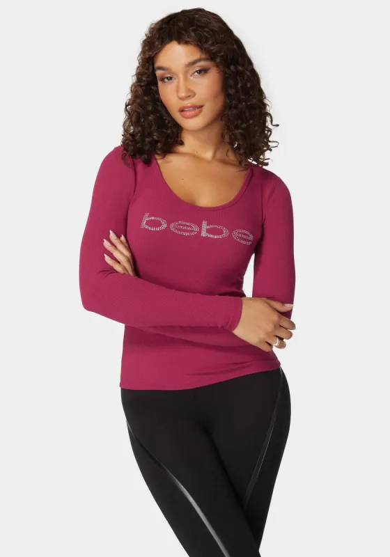 Long Sleeve Scoop Neck Bebe Logo Rib Top sold by Bebe