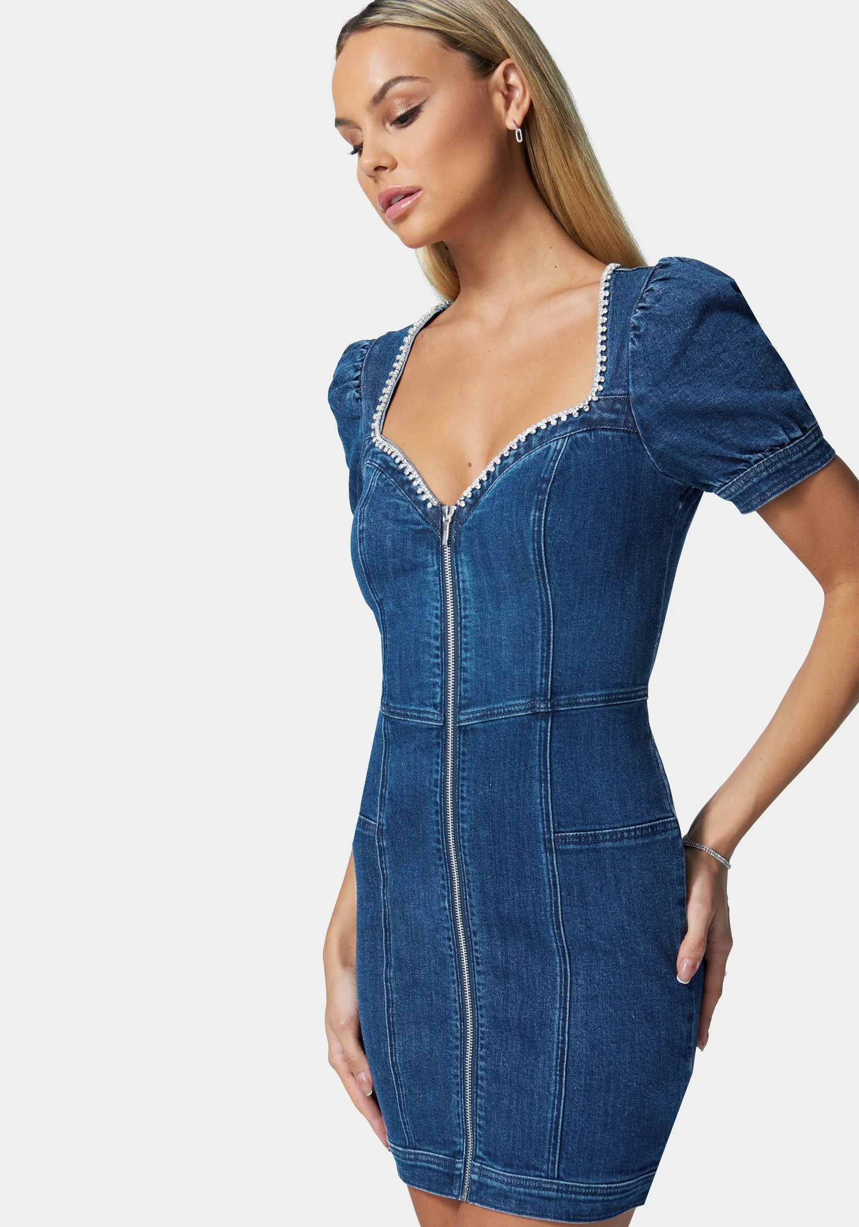 Jewel Trim Sweetheart Denim Dress sold by Bebe product image thumbnail 2