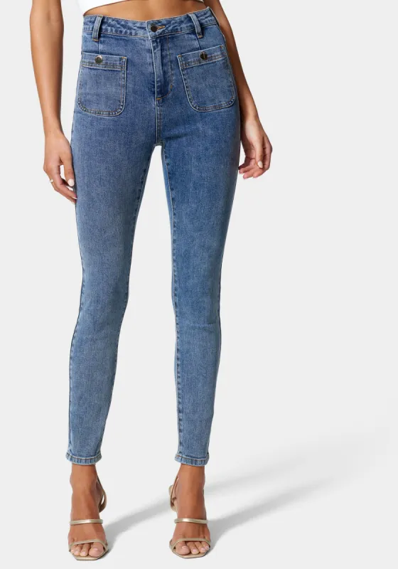 High Waist Patch Pocket Skinny Leg Jeans sold by Bebe