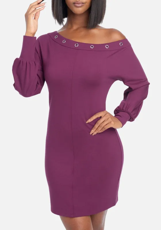 Off Shoudler Button Detail Dress sold by Bebe